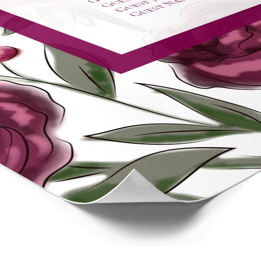 Maroon Rose Wedding Seating Chart Poster (Ecke)