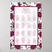 Maroon Rose Wedding Seating Chart Poster (Vorne)