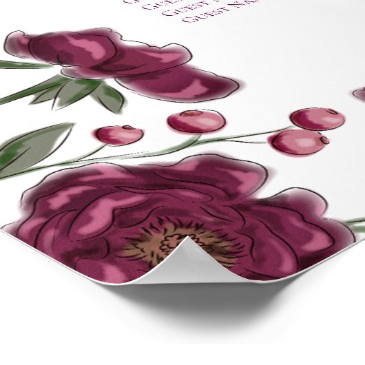 Maroon Rose Wedding Seating Chart Poster (Ecke)