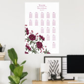 Maroon Rose Wedding Seating Chart Poster (Heimbüro)