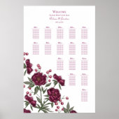 Maroon Rose Wedding Seating Chart Poster (Vorne)