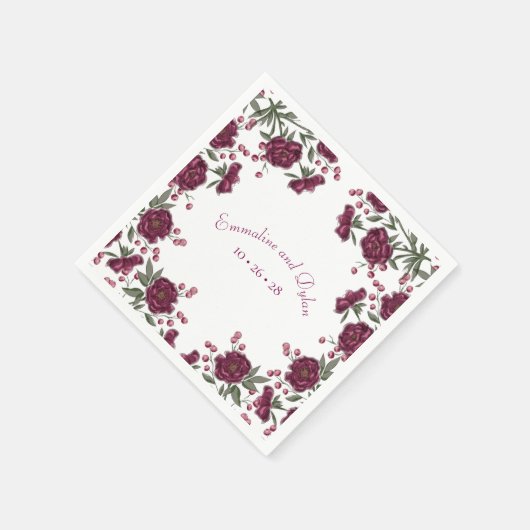 Maroon Rose Wedding Serviette (Ecke)