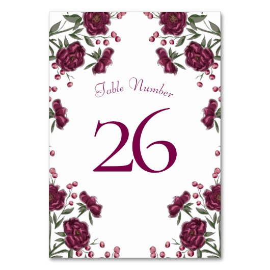 Maroon Rose Wedding Tischnummer (Vorderseite)