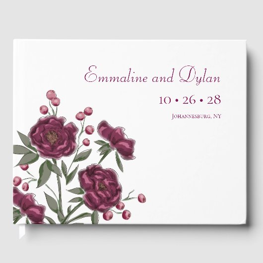 Maroon-Rosen-Hochzeit Gästebuch (Vorderseite)