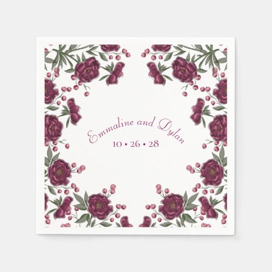 Maroon-Rosen-Hochzeit Serviette (Vorderseite)