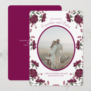 Maroon-Rosen-Hochzeit - Termin vormerken Einladung