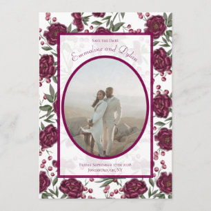 Maroon-Rosen-Hochzeit - Termin vormerken Einladung