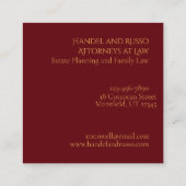 Maroon Rot und Gold Moderne Minimalistisch Quadratische Visitenkarte (Rückseite)