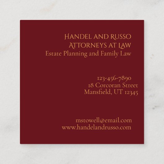 Maroon Rot und Gold Moderne Minimalistisch Quadratische Visitenkarte (Rückseite)
