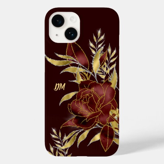 Maroon Rote Rose Gold Blätter Monogram Case-Mate iPhone Hülle (Rückseite)