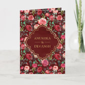 Maroon Rote Rosen Floral Gold Indian Wedding Einladung (Vorderseite)