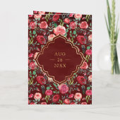 Maroon Rote Rosen Floral Gold Indian Wedding Einladung (Rückseite)