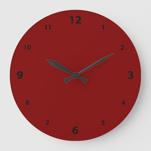 Maroon Round Clock mit Zahlen Große Wanduhr (Vorderseite)