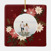 Maroon Round Foto Floral Kids Weihnachten Keramikornament (Rückseite)