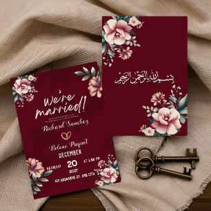 Maroon Rustic Damask Muslime Einladung zur Hochzei