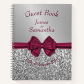 Maroon Satin Bow & Silver - Gästebuch Notizblock (Vorderseite)