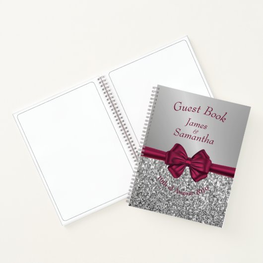Maroon Satin Bow & Silver - Gästebuch Notizblock (Innenseite)