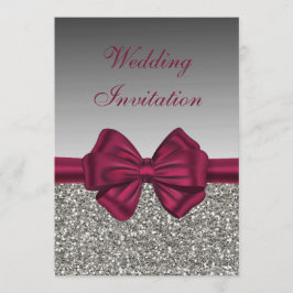 Maroon Satin Bow & Silver - Hochzeit Einladung