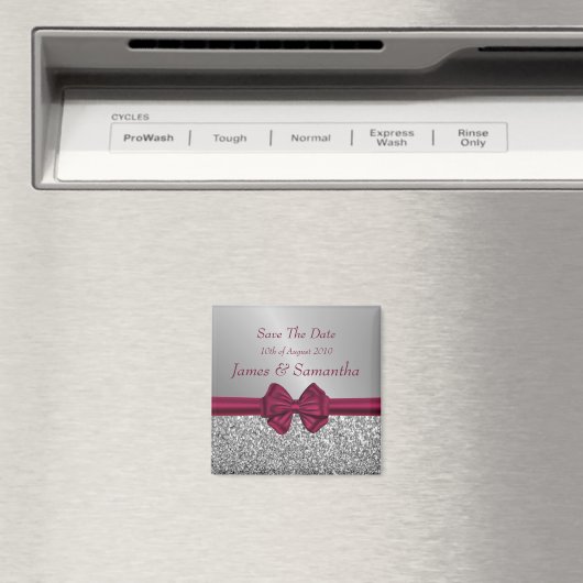 Maroon Satin Bow & Silver - Save the Date Magnet (In Situ (Geschirrspüler))