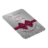 Maroon Satin Bow & Silver - Save the Date Magnet (Rechte Seite)