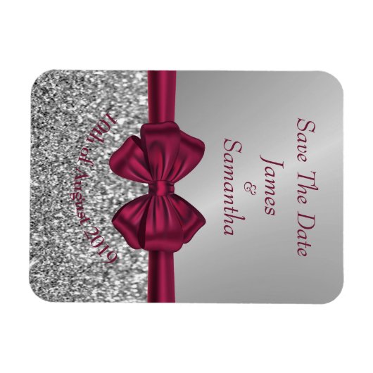 Maroon Satin Bow & Silver - Save the Date Magnet (Horizontal)