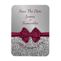 Maroon Satin Bow & Silver - Save the Date