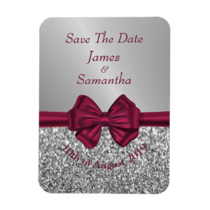Maroon Satin Bow & Silver - Save the Date Magnet