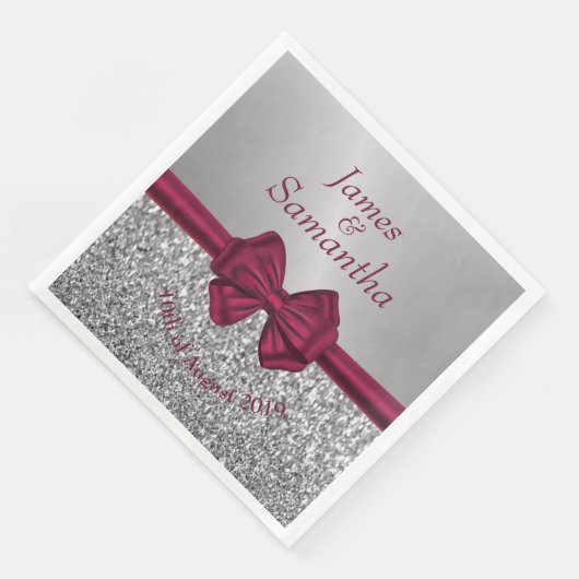 Maroon Satin Bow & Silver - Serviette (Ecke)