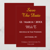 Maroon Save the Date Hochzeitskarte | Elegant Einladung (Vorne/Hinten)