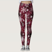 Maroon-Schneeflockenmuster Weihnachten-Leggings Leggings (Vorderseite)
