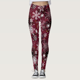 Maroon-Schneeflockenmuster Weihnachten-Leggings Leggings