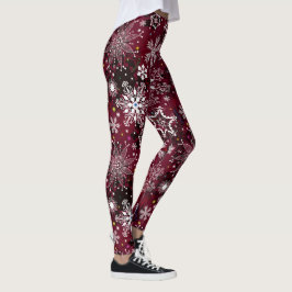 Maroon-Schneeflockenmuster Weihnachten-Leggings Leggings