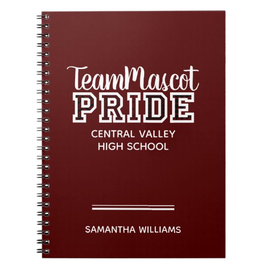 Maroon School Pride Mascot Name Notebook Notizblock (Vorderseite)