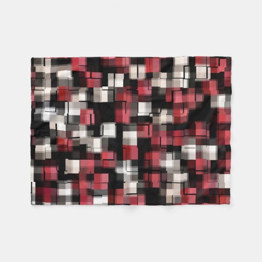 Maroon Schwarz-weiß Abstrakt Kariert Fleecedecke (Vorderseite (Horizontal))