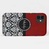 Maroon Schwarz-weiß Damask Monogram Letter Case-Mate iPhone Hülle (Rückseite (Horizontal))