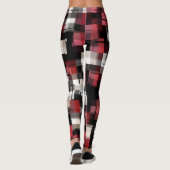 Maroon Schwarz-weiß Kariert Leggings (Rückseite)