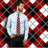 Maroon, Schwarz, Weiß und Grau Raute Print Necktie Krawatte