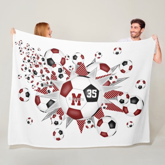 Maroon schwarze Fußballbälle Stars Mädchen nennen Fleecedecke (Beispiel)