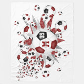 Maroon schwarze Fußballbälle Stars Mädchen nennen Fleecedecke (Vorderseite)
