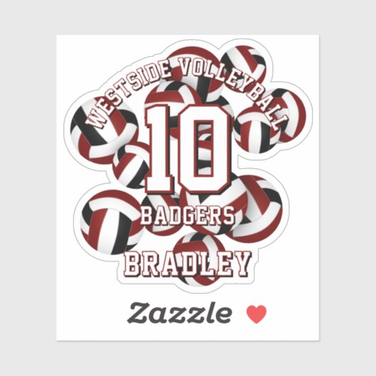 Maroon schwarze Mannschaft Farben Volleyballs Kind Aufkleber (Blatt)