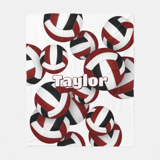 Maroon schwarze Volleyballs Mädchen Sportstube Dek Fleecedecke (Vorderseite)