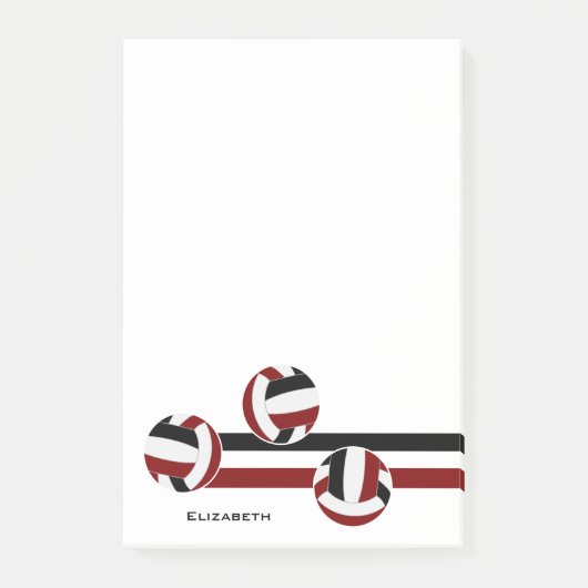 Maroon schwarze Volleyballs Striptename Post-it Klebezettel (Vorderseite)