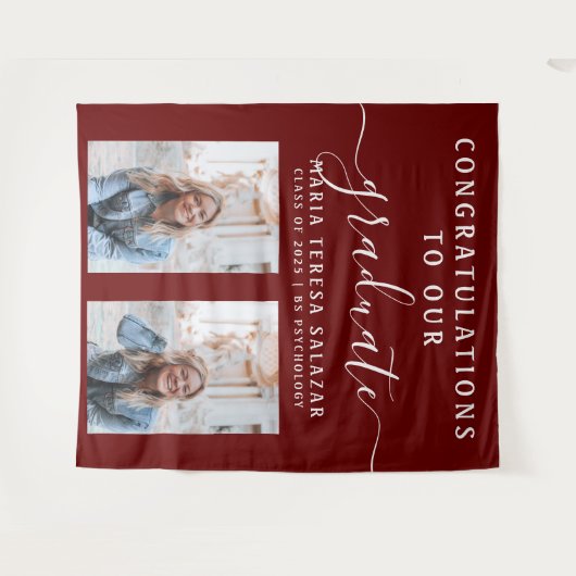 Maroon Script Calligraphy Two Foto Abschluss Wandteppich (Vorderseite (Horizontal))