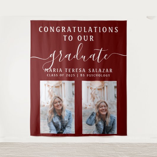 Maroon Script Calligraphy Two Foto Abschluss Wandteppich (Vorderseite)