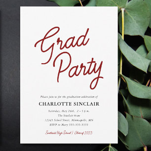 Maroon Script Simple Budget Grad Party Einladung