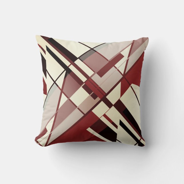 Maroon Shades Black Beige Diagonal Angular Design Kissen (Vorderseite)