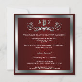 Maroon Silver Monogram Full Page Foto Abschluss Einladung (Rückseite)