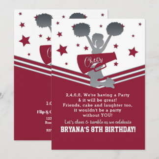 Maroon & Silver Stars Cheer Cheer führendes Party Einladung