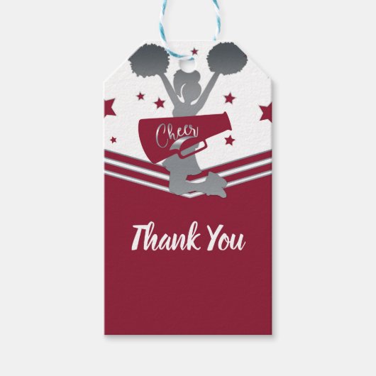 Maroon & Silver Stars Cheer Cheer führendes Party Geschenkanhänger (Vorderseite)