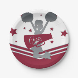 Maroon & Silver Stars Cheer Cheer führendes Party Pappteller
